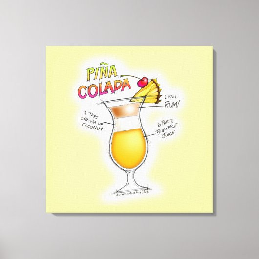 PINA COLADA RECEPT COCKTAIL KUNST CANVAS AFDRUK (Voorkant)