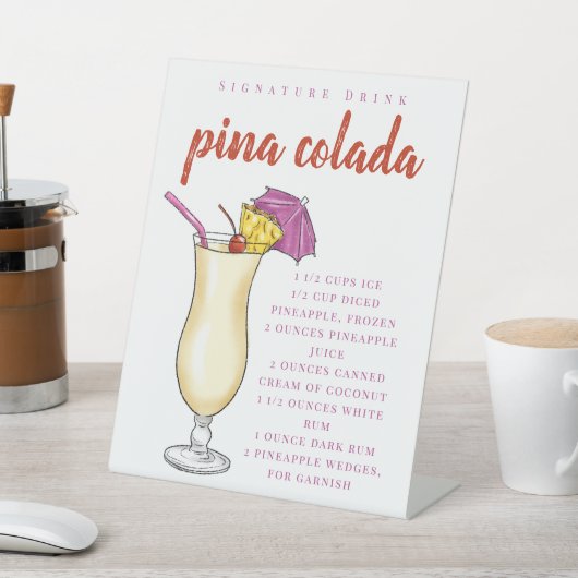 Pina Colada Recept Handtekening Drink Reclamebord Met Voetstuk (Insitu)