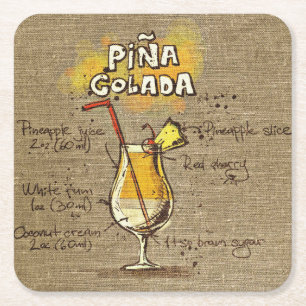 Pina Colada Recipe Bar Burlap Kartonnen Onderzetters