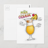 PINA COLADA RECIPE COCKTAIL ART BRIEFKAART (Voorkant / Achterkant)