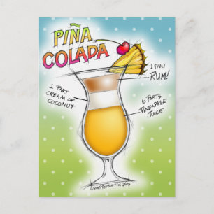 PINA COLADA RECIPE COCKTAIL ART BRIEFKAART