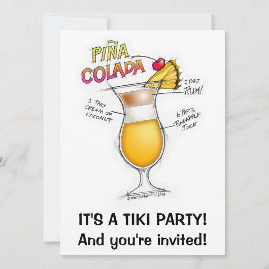 PINA COLADA RECIPE COCKTAIL ART KAART (Voorkant)