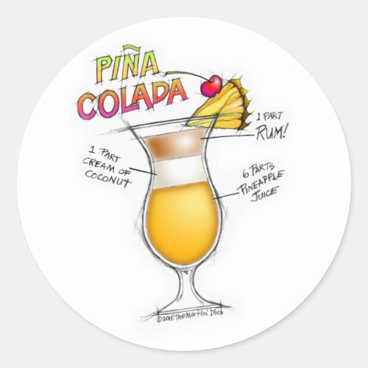 PINA COLADA RECIPE COCKTAIL ART RONDE STICKER (Voorkant)