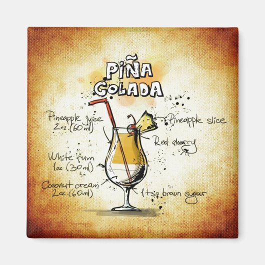 Pina Colada Recipe Tropische Drink Magneet (Voorkant)