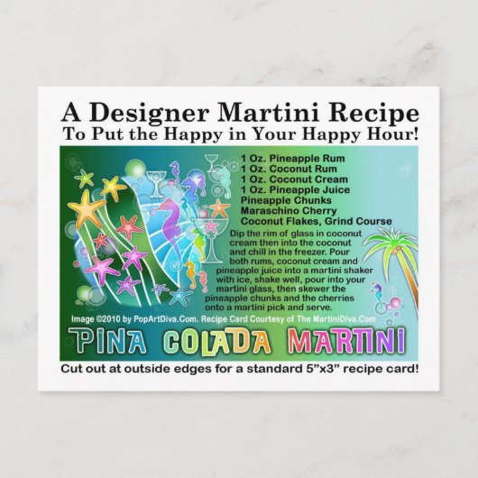 Pina Colada Tropical Martini Recept Briefkaart (Voorkant)
