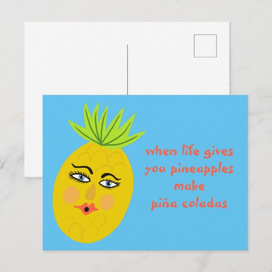 Piña Coladas Whimsical Pineapple Briefkaart (Voorkant / Achterkant)