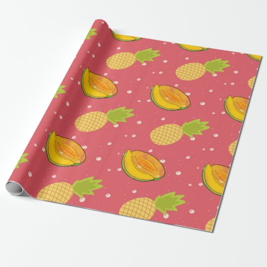 piña , papaja - fruitpatroon cadeaupapier (Uitgerold)