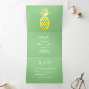 Pina Watercolor Ananas Fruit Tropisch Huwelijk Drieluik Uitnodiging