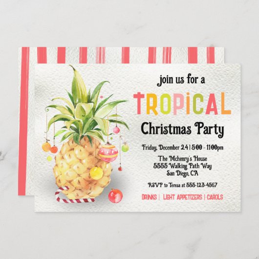 Pinapple Tropical Kerstparty Kaart (Voorkant / Achterkant)