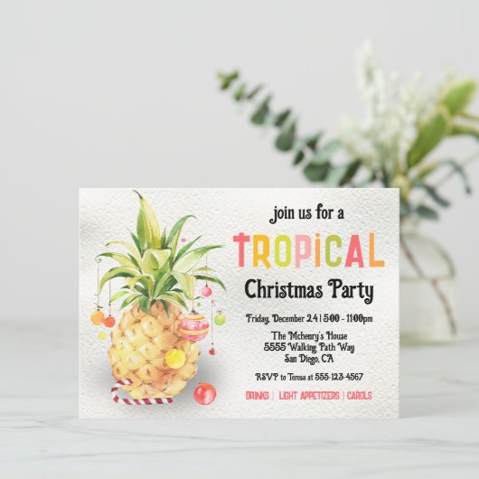 Pinapple Tropical Kerstparty Kaart (Staand voorkant)