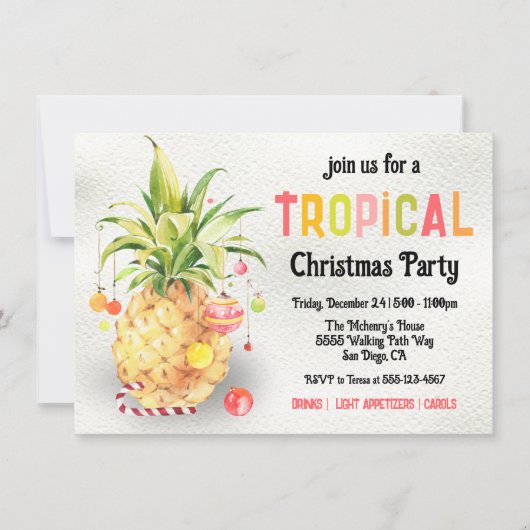 Pinapple Tropical Kerstparty Kaart (Voorkant)