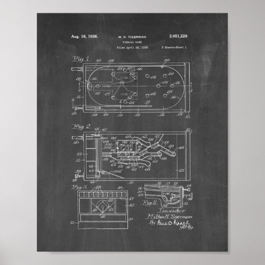Pinball Game Patent - Chalkboard Poster (Voorkant)