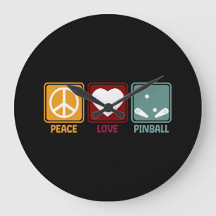 Pinball Machine Peace Love Slogan Funny Retro Grote Klok