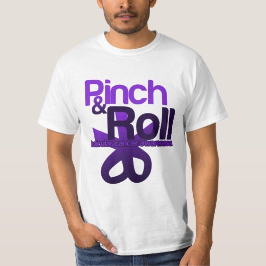 Pinch and Roll voor Testiculaire Kanker Awareness T-shirt (Voorkant)