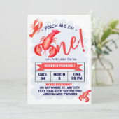 Pinch Me, I'm One Lobster Boy 1st Birthday Party Kaart (Staand voorkant)