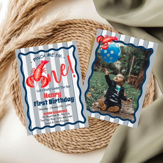 Pinch Me, I'm One Lobster Boy 1st Birthday Party  Kaart