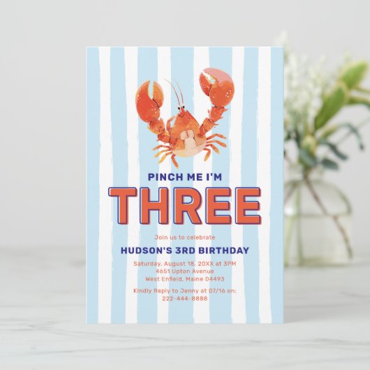 Pinch Me I'm Three Lobster 3rd Birthday Kaart (Staand voorkant)