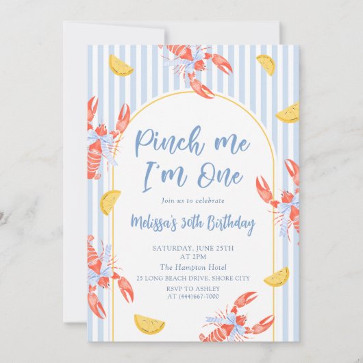 Pinch Me Lobster Verjaardag Kustuitnodiging Kaart (Voorkant)