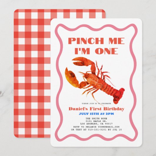 Pinch Me Retro Crawfish 1e verjaardag Kaart (Voorkant / Achterkant)