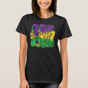 Pinch Peel Eat Herhaal Crawfish Mardi Gras Lobster T-shirt