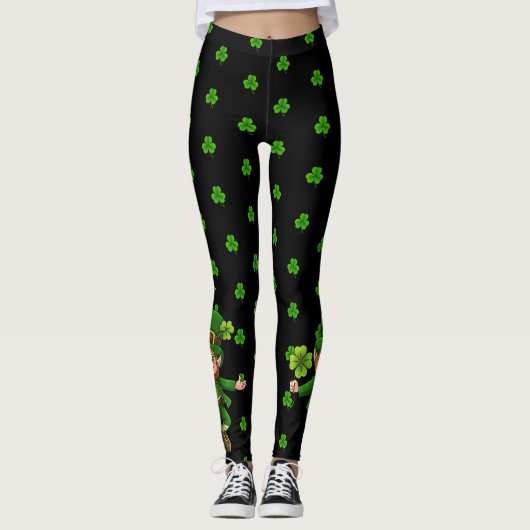 Pinch Proof Happy St. Patrick's Day Green Clover Leggings (Voorkant)