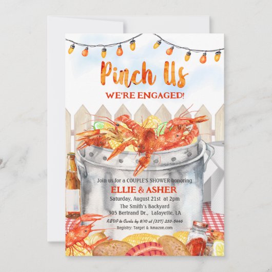 Pinch US Verloving Crawfish Boil Invitation Kaart (Voorkant)