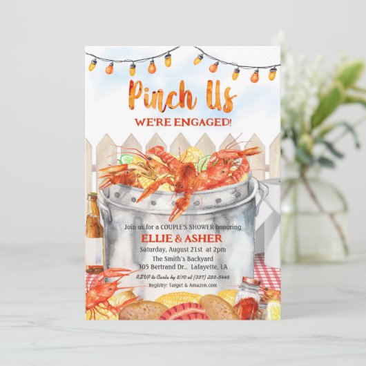 Pinch US Verloving Crawfish Boil Invitation Kaart (Staand voorkant)