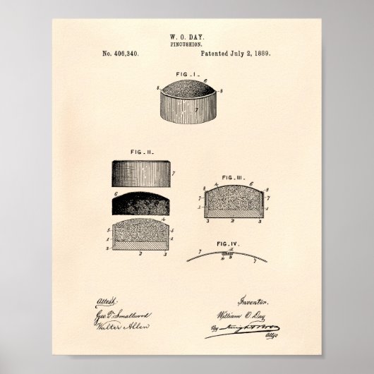 Pincushion 1889 Patent Art Old Peper Poster (Voorkant)