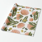 Pincushion Protea Botanisch patroon Cadeaupapier (Uitgerold)