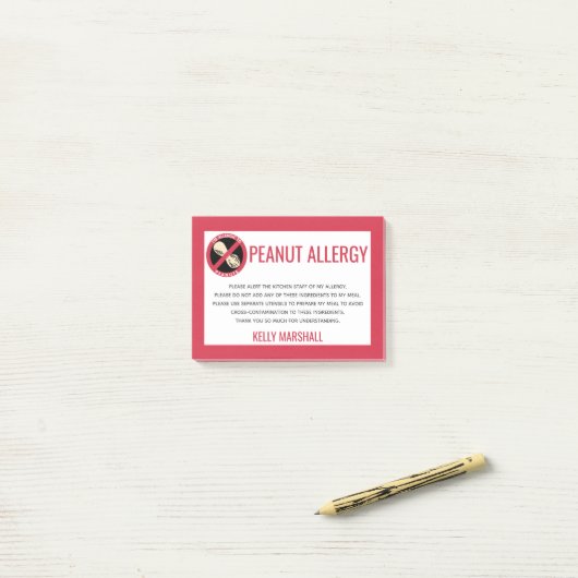 Pinda-allergie Waarschuwing Restaurant Aangepaste  Post-it® Notes (Op bureau)