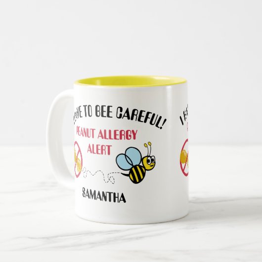 Pinda Allergy Alert Bumble Bee Mok (Voorkant links)