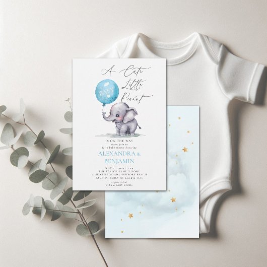 Pinda Schattigee Olifant Waterverf Baby Boy Shower Kaart