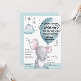 Pinda Waterverf Olifant Baby shower Uitnodiging