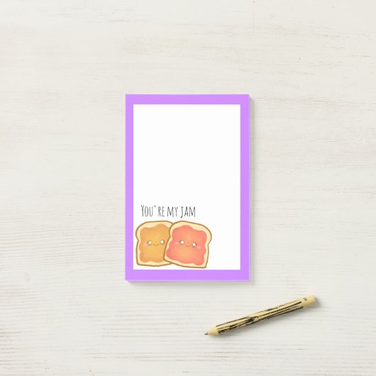 Pindakaas en aardbei gelei toast post-it® notes (Op bureau)