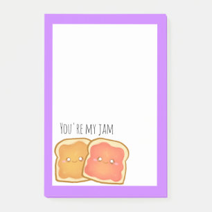 Pindakaas en aardbei gelei toast post-it® notes