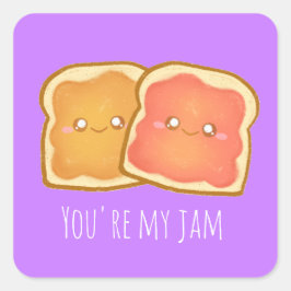 Pindakaas en aardbei gelei toast vierkante sticker