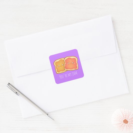 Pindakaas en aardbei gelei toast vierkante sticker (Envelop)