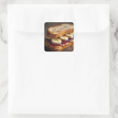 Pindakaas en druivenjam sandwich vierkante sticker (Tas)