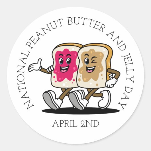 Pindakaas en Jam Nationale Dag 2 april Plezier Ronde Sticker (Voorkant)