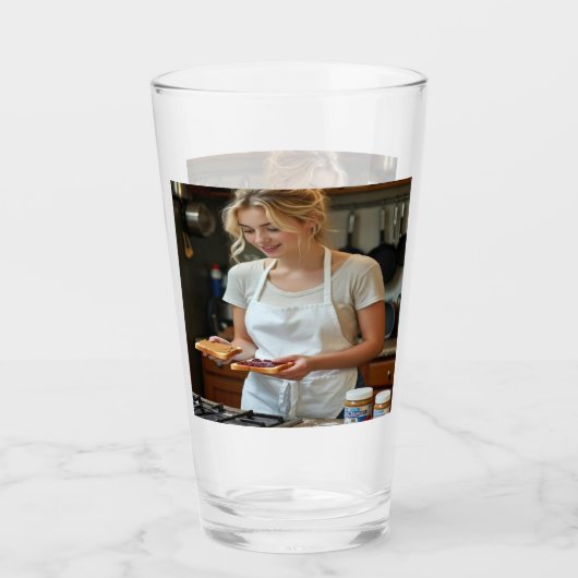 Pindakaas en Jam Sandwich Op Maat Glas (Voorkant)