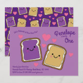 Pindakaas en Jelly Kinder 1e Verjaardagsfeestje Kaart (Voorkant / Achterkant)