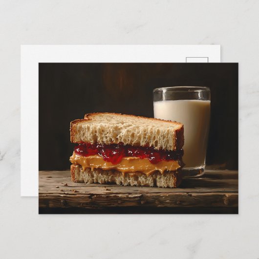 Pindakaas en Jelly Sandwich Melk Schilderij Briefkaart (Voorkant / Achterkant)