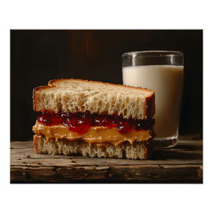Pindakaas en Jelly Sandwich Melk Schilderij Perfect Poster