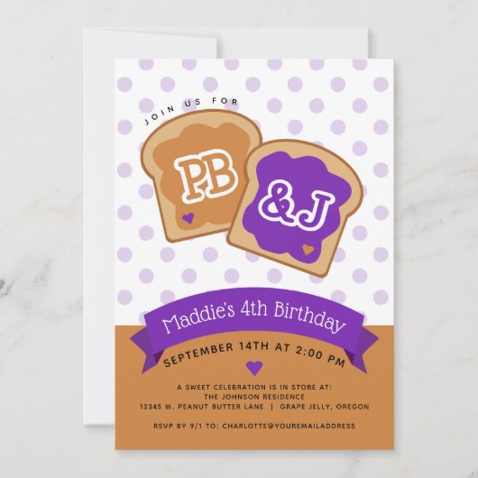 Pindakaas en Jelly Verjaardagsfeestuitnodiging Kaart (Voorkant)