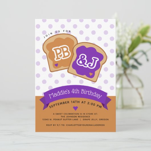 Pindakaas en Jelly Verjaardagsfeestuitnodiging Kaart (Staand voorkant)