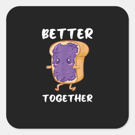 Pindakaas Jam Samen Beter Grappig Eten Liefde Vierkante Sticker (Voorkant)