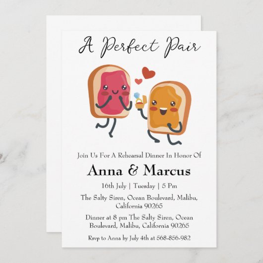 Pindakaas Jelly een perfecte paar bruids diner Kaart (Voorkant / Achterkant)