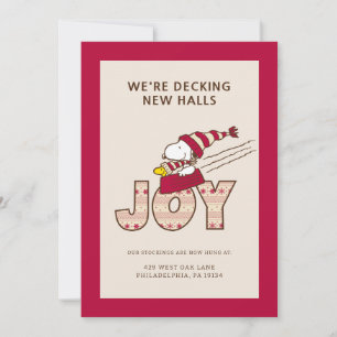 Pindakaas Snoopie en Woodstock maken een sleerij Feestdagenkaart