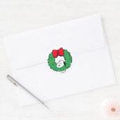 Pindakaas | Snoopy Kerstkrans & Strik Ronde Sticker (Envelop)