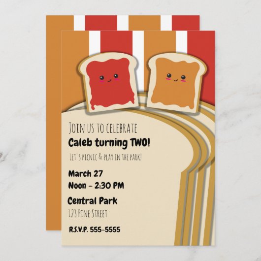 Pindakaas Strawberry Jelly PB&J Verjaardagsfeestje Kaart (Voorkant / Achterkant)